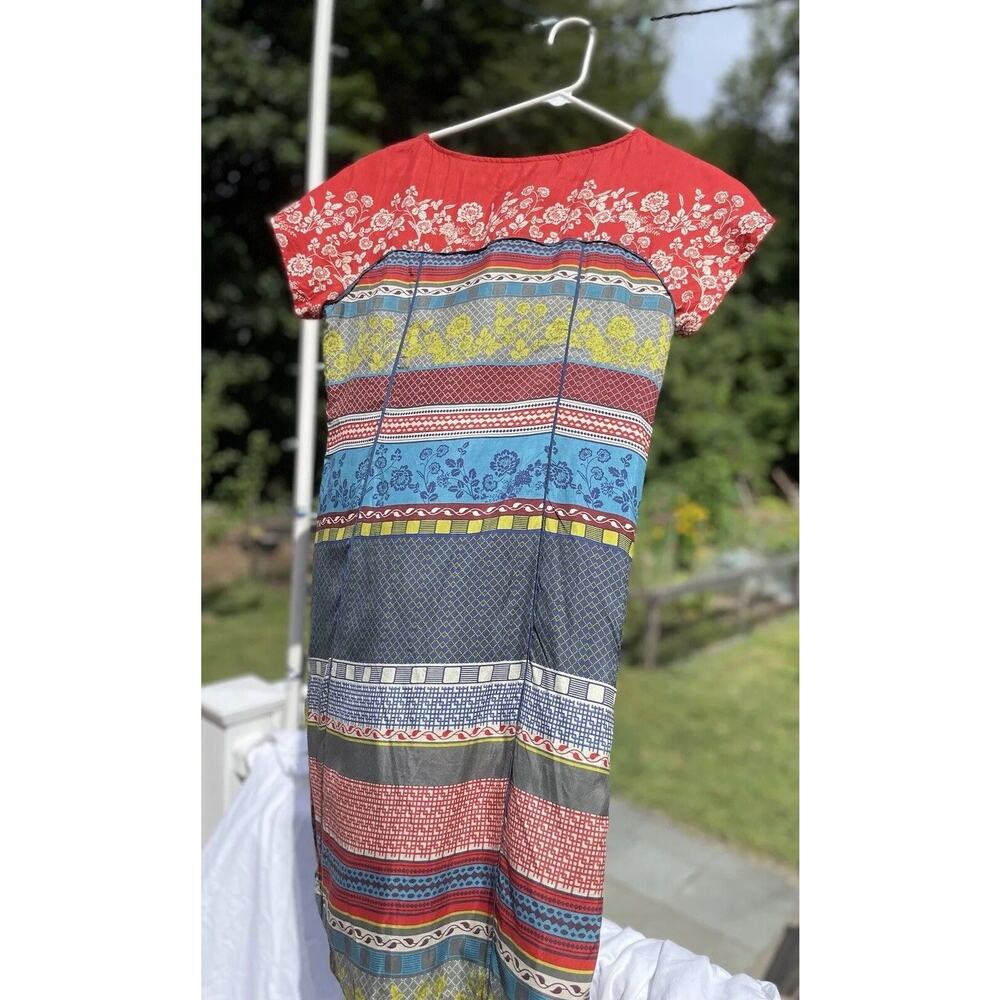 Multicolored Short Sleeve Patterned Silk Tunic Dr… - image 8